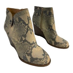 Lucky Brand Wedge Snake skin Leather Ankle Boots Booties Size 8.5